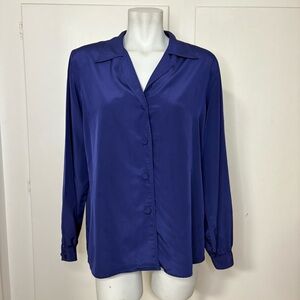 Vintage 80s Navy Notch Collar Regina Porter Button Up Blouse